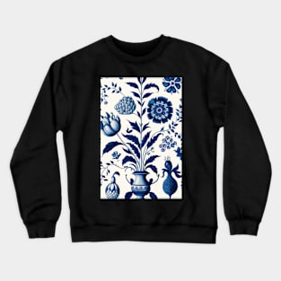 Floral Garden Botanical Print with Delft Blue and White Crewneck Sweatshirt